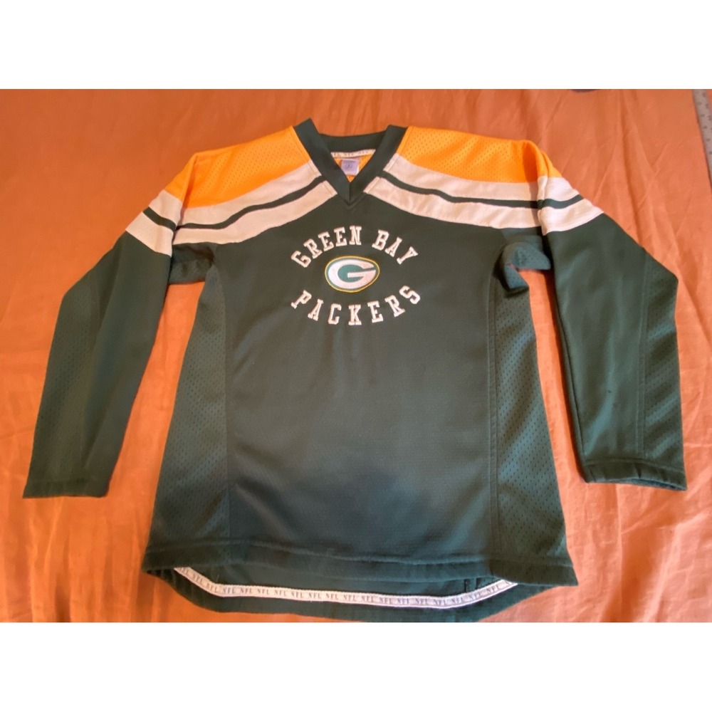 NFL Green Bay Packers Jersey Longsleeve Medium Boys 10/12 V Neck s1